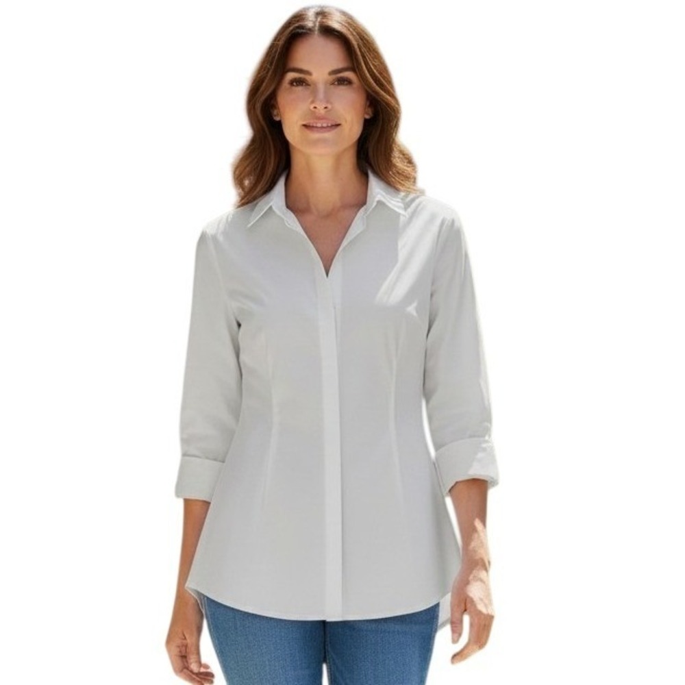 Foxcroft Non-iron Minimalist Preppy Womens Size 14W Office Classic Button Up Top